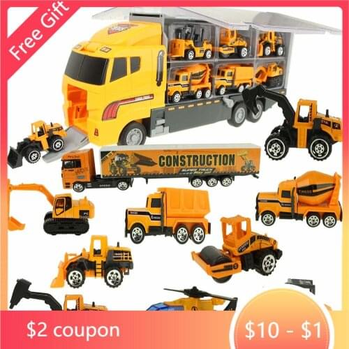 Big Truck & 6PCS Mini Alloy Diecast Car Model 1:64 Scale Toys Vehicles Carrier Truck Engineering Car Toys For Kids Boys
