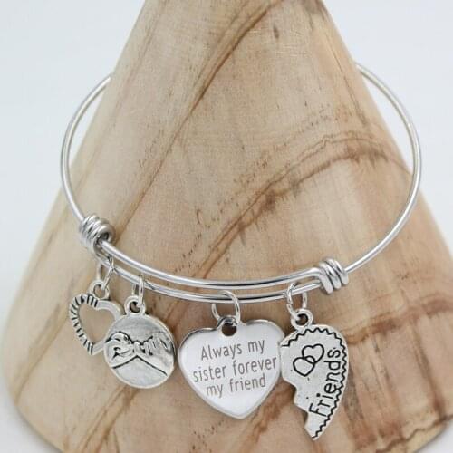 10PCS Stainless Steel Bracelet&Bangle always my sister forever my friend heart Friends Charm Bracelet Jewelry Gifts for BBF