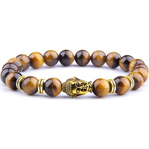 8mm Tiger Eye Natural Stone Beads Buddha Beaded Charm Bracelet Women Men Handmade Jewelry