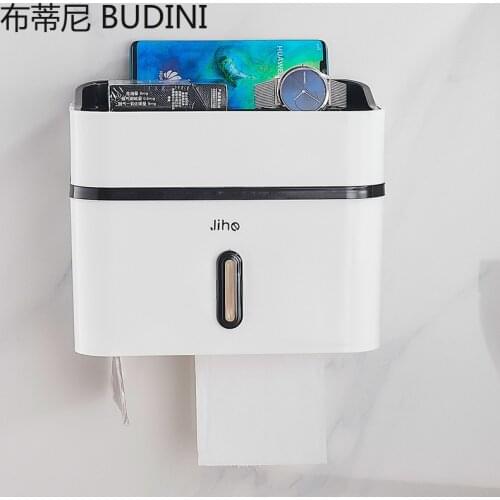 Free-Punch Toilet Paper Holder Waterproof Wall Mounted Tray Roll Plastic Tube Storage Box Tray Tissue Box Shelf Bathroom Product