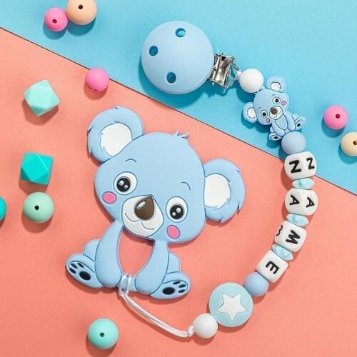 Baby Teether Bracelet Food Grade Silicone Chews Nurse Gift Toys Koala Teething Necklace pacifier clip with name DIY BABY custom