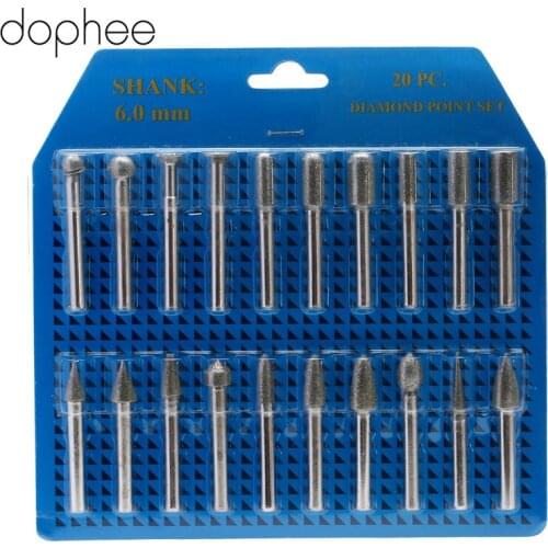 Dophee Mini Drill Dremel Accessories Diamond Grinding Heads Burrs Bit For DIY Rotary Tool Grinding Accessories 6mm Shank 20PCS