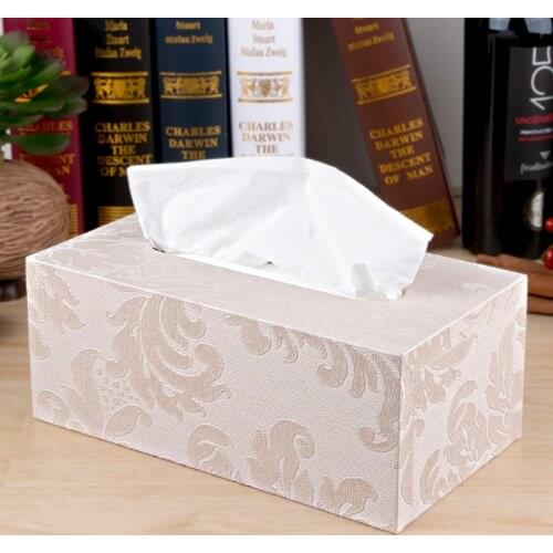 Europe luxurious tissue boxes holder high quality PU leather+wood napkin holder for home decoration tissue storage box PZJH016