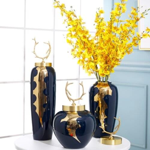 European Style Home Decor Vase Jarrones-Japoneses-Modernos Light Luxury Desktops Ceramics Vases Sets With Lid