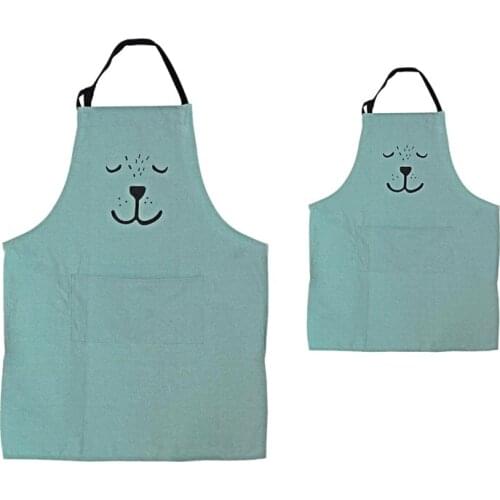 Cartoon Cotton Apron Cute Bear Parent and Child Apron, Matching Set Adult and Kid,Cooking,Baking,Painting,Coffee Shop,Party (Gre