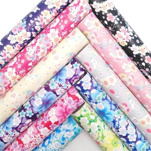 Glitterwishcome Flowers Printed Synthetic Leather Faux Fabric Sheets with Felt Backing Accessories Bows DIY 21X29CM GM2061A