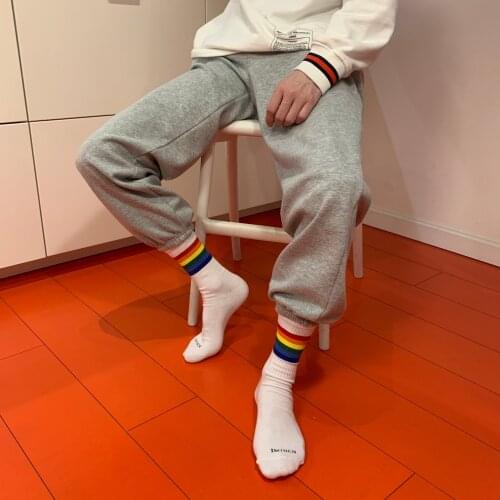 IMINCN 1Pair Original Design Young People Hiphop rainbow gay lgbt Cotton Dance Street High Fashion man boy Black White Sock