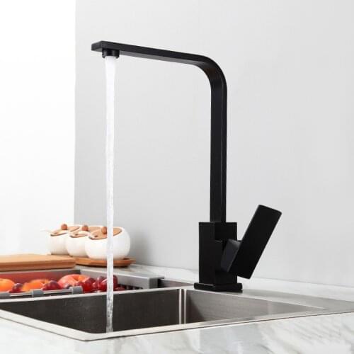 Kitchen Basin Faucet Stainless Steel Brush Square Rotatable Kitchen Sink Mixer Tap Deck Mounted Single Handle Wash Basin Faucets