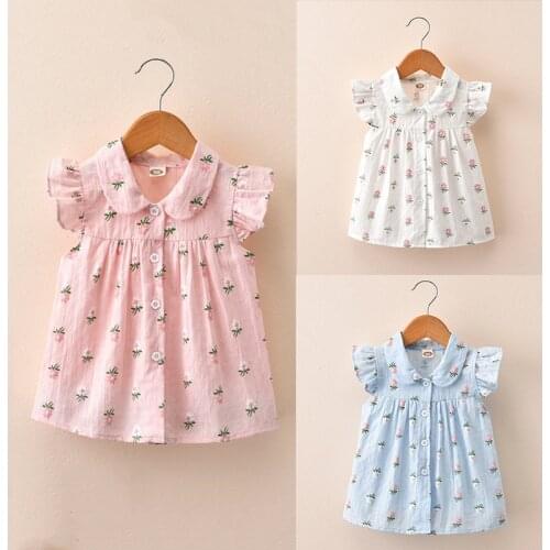 Girls' Summer New Childrens Floral Blouse Short Sleeve Flying Sleeve Shirts Top Sweet Kids Fashion Girl Lolita blouses