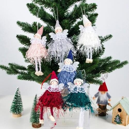 Cute Angle Doll Christmas Tree Ornaments Funny Knitting Wool Dolls New Year Pendant Decoration Sitting Doll for Kids Gifts