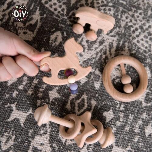 Lets Make 1 set Baby Wooden Teether Rattles Crib Mobiles Cartoon Shaped Wooden Baby Bed Hanging Rattles Toys Baby Teether