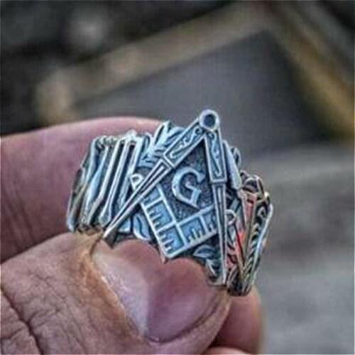 Simple Fashion Freemason Ring Retro Men Freemason Knight Gothic G Mens Ring