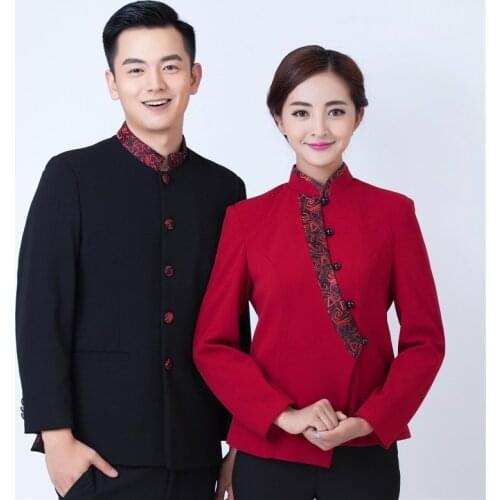New Hotel Jacket Men Restaurant Waiter Uniform Cafe Waitress Uniform Chinese Hotpot Kitchen Chef Uniform Catering Work Wear