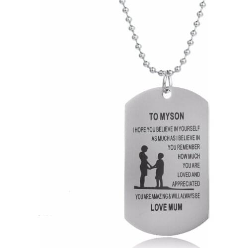 Mum Mon Love To Son Necklaces Believe In Yourself Dog Tag Pendant Stainless Steel Necklace Charm Jewelry Mothers Family Gifts