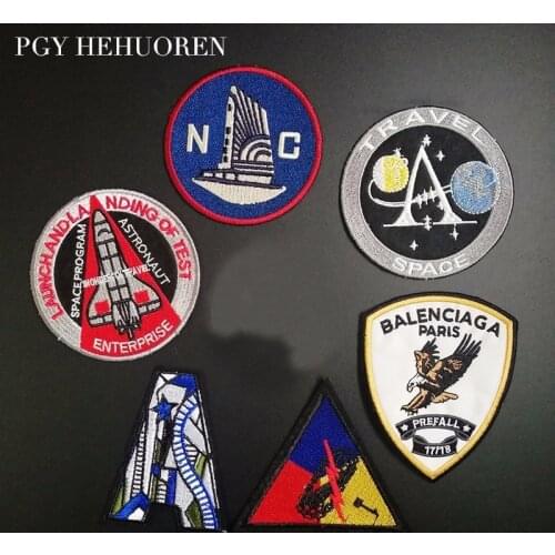PGY Punk Space rocket Patch Biker Eagle military Badges Cheap Embroidered Motorcycle Space planet Patches For Clothes Stickers
