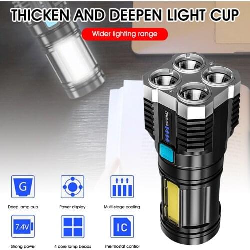 Portable Flashlight 4LED High Brightness 4 Modes Rechargeable Waterproof Handheld Light For Camping Hiking Fishing Emergency