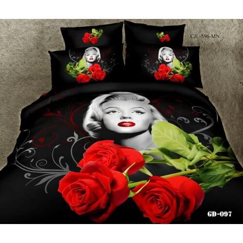 3D Marilyn monroe red rose bedding linen sets king queen size duvet cover bedspread bed in a bag fitted sheets linen