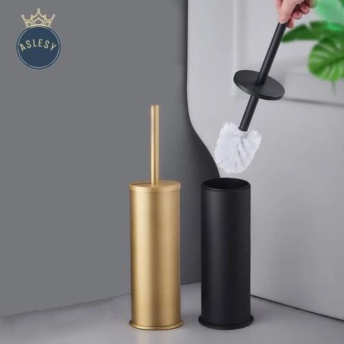 Aslesy Bathroom Long Handle Toilet Brush Luxurious Aluminum Household Toilet Brush With Base Bathroom Accessories Cleaning Set