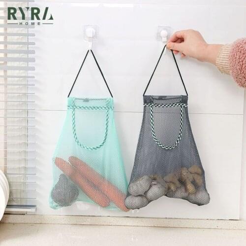 Foldable Hanging Storage Pocket Breathable Reusable Mesh Bag Kitchen Garlic Onion Vegetable Sorting Bag Kitchen Organizer