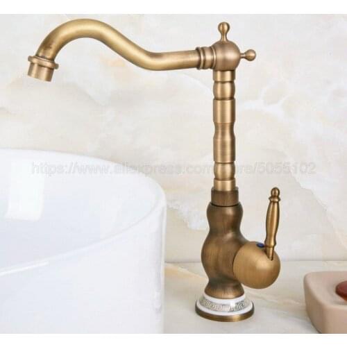 Bathroom Basin Sink Faucet Antique Brass Single Handle Kitchen Tap Faucet Mixer hot and cold water tap znf611
