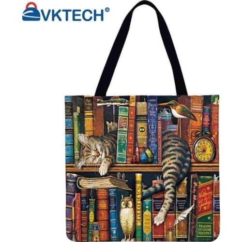 Books and cats Shoulder Shopping Bag Casual Ladies Large Capacity Tote Handbags