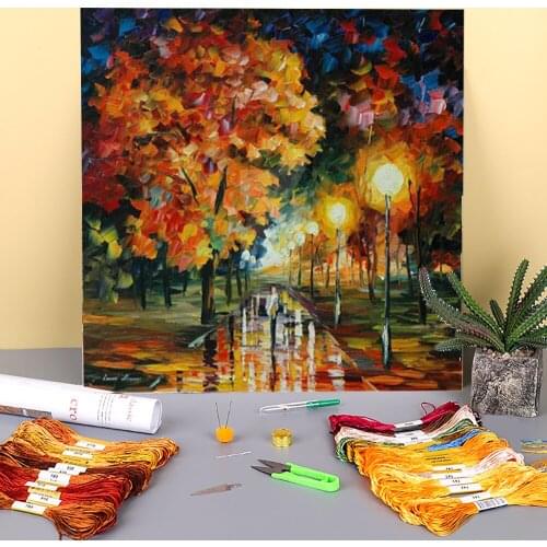 Happy Alley Printed Water-Soluble Canvas 11CT Cross-Stitch Complete Kit DIY Embroidery DMC Threads Sewing Handiwork Counted