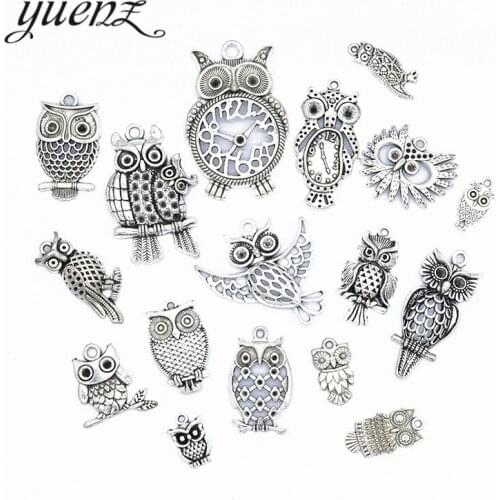 YuenZ 17pcs Mixed Antique Silver color animal owl Charms Pendants for Necklace DIY Jewelry Making Finding Accessories U030
