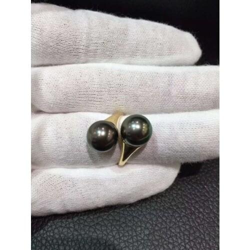 Fine Jewelry Natural Tahitian Pearl Ring Double Pearl 18K Gold Adjustable Size Fine Women Jewelry Wedding Anniversary