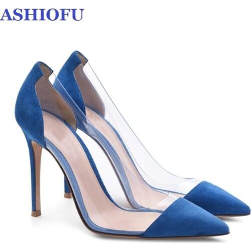 ASHIOFU Handmade New Womens High Heeled Pumps Transparent PVC Leather Party Prom Shoes Evening Club Fashion Pumps Court Shoes