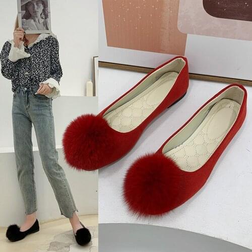 Furball single shoe woman 2021 Spring and Autumn Korean version square head suede womens flats big size casual shoes for women
