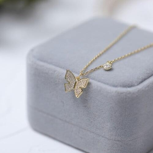 925 Sterling Silver Butterfly Necklace For Women Clavicle Chain Shiny Zircon Charm Necklace Jewelry Gifts