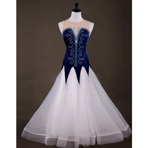 Lady Sleeveless Dancing Dress Girls Dancing Competition Dress Diamond Decoration Female New Waltz Ballroom Diamond Skirt D-0144