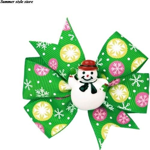 1 Pcs Cute Christmas Snowman Ornaments Printed Bowknot Baby Girl Ribbon Bow Barrettes Christmas Party Bow Hairpin