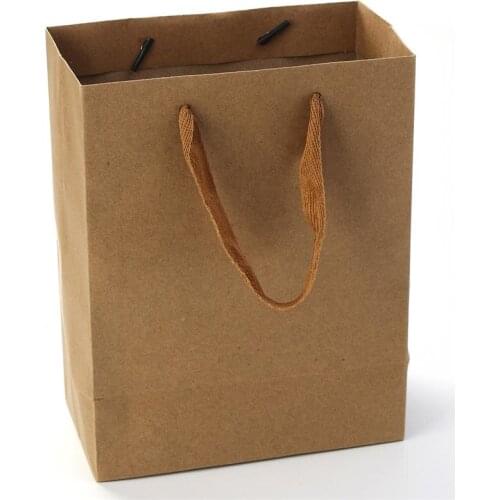 10PCs Kraft Paper Party Shopping Bag with Handle Christmas Birthday Wedding Candy Cookies Wrapping Gift Bags Rectangle Brown