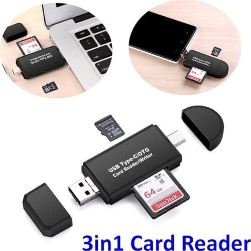100pcs 3 in 1 3in1 Multifunction TYPE C Card Reader 480Mbps High Speed Type-c Micro Usb SD Tf Card