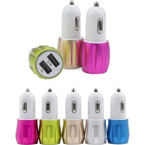 100pcs Aluminum Alloy Universal 2.1A+1A Dual USB Ports Car Charger For iPhone X 8 7 For samsung galaxy s6 s7 s8