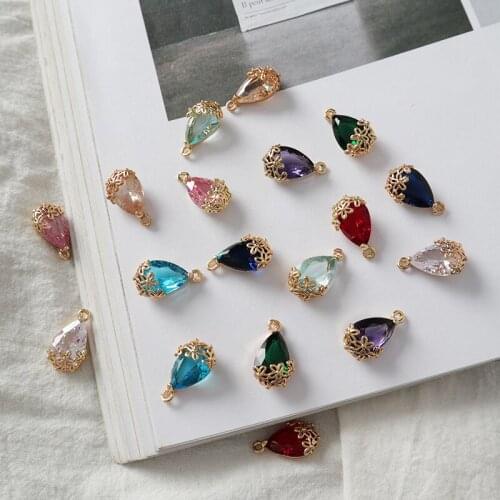 2 PCS DIY Handmade Zircon Earrings Necklace Material Accessories Crystal Charms Rhinestone Drop Shape Pendant DIY Jewelry Making