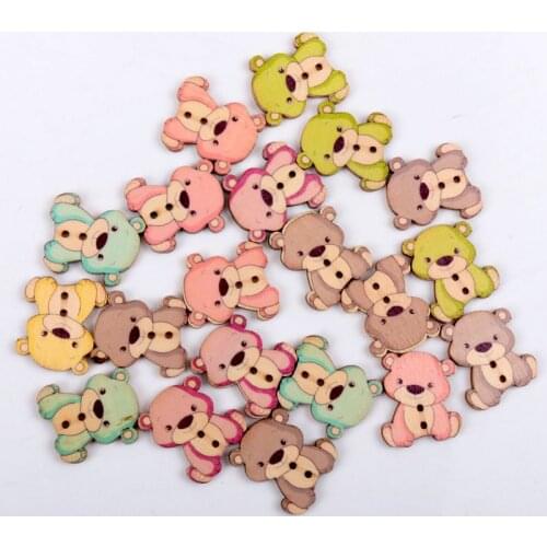20pcs 23x27mm Mixed Cartoon Lovely Bear painted decorative Wooden buttons For handmake Scrapbooking Crafts