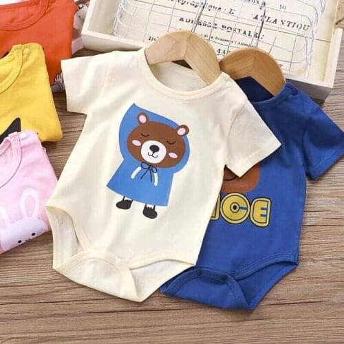 2021 Summer Cotton Baby Jumpsuits Clothing For Boys Short Sleeve Cartoon Bodysuit Newborn Girls Climbing Clothes Pajamas 0-24m