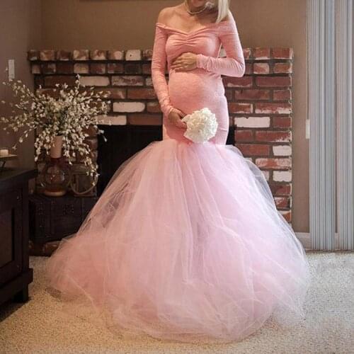 2020 Off-the-shoulder Long Sleeve Fashion Mermaid Pregnant Woman Floor Length Lace Pink Evening Dresses