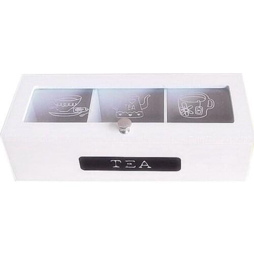 3 Compartments Bamboo System Tea Bag Storage Box Jewelry Organizer Tea Box Organizer Wood Sugar Packet Container