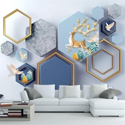 Wellyu papel de parede Custom wallpaper 3d mural stereo modern minimalist geometric marble elk fortune tree mural 3d wallpaper