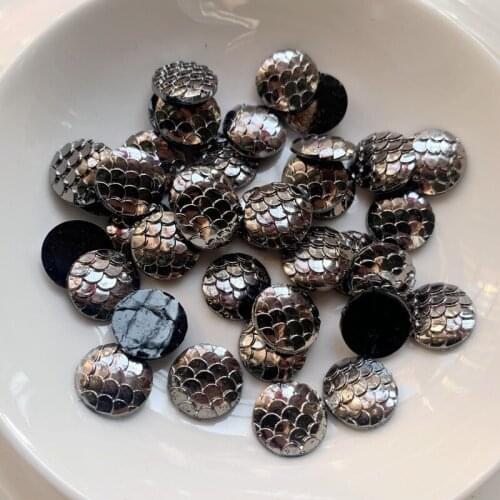 80PCS 12mm black metal Colors Mermaid Fish Scale Flat back Rhinestone Round Cabochon Embellishment Scrapbooking DIY Crafts