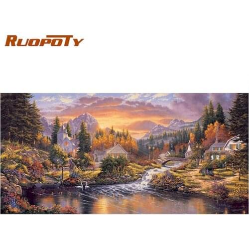 RUOPOTY Diamond Painting Full Square/Round Drill Cross Stitch Mosaic Village Autumn Diamond Embroidery Rhinestone DIY Gift