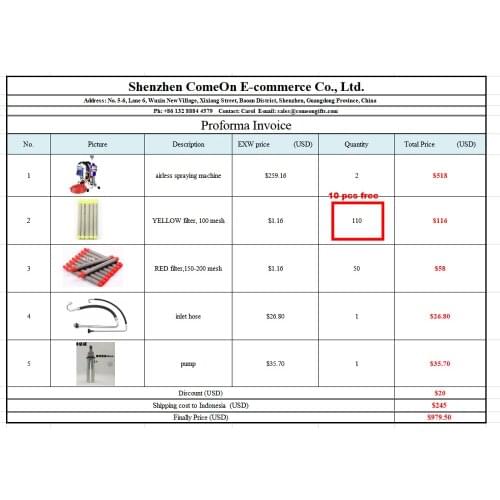 POSTRUI 2pcs airless spraying machine+ 100pc YELLOW filter 100 mesh+50pcs RED filter150-200 mesh+1pc pump+1set inlet hose