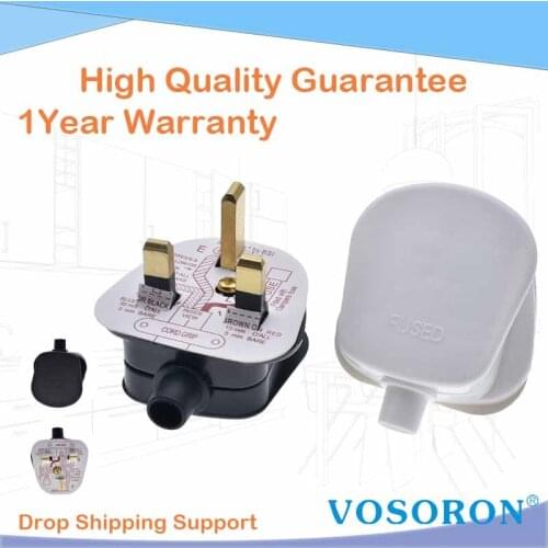 White/Black 3 Pin UK Mains Top Plug 13A 13 AMP Appliance Power Socket Fuse Adapter Household,1 pcs