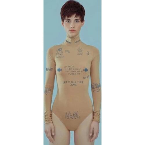 Fashion print letter skinny casual turtleneck long sleeve autumn bodysuit women simple basic wild female bodysuit