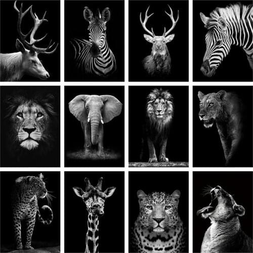 Black White Diamond Painting Full Square Drill Cross Stitch Animal Diamond Embroidery Sale Mosaic Crafts Kit