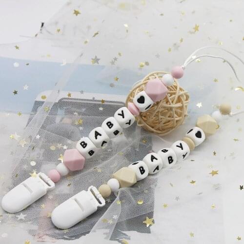 Cute-idea 1set Baby Silicone Beads Pacifier Chain DIY Personalized Name Baby Nursing Teething Chain Baby Product Toys gifts
