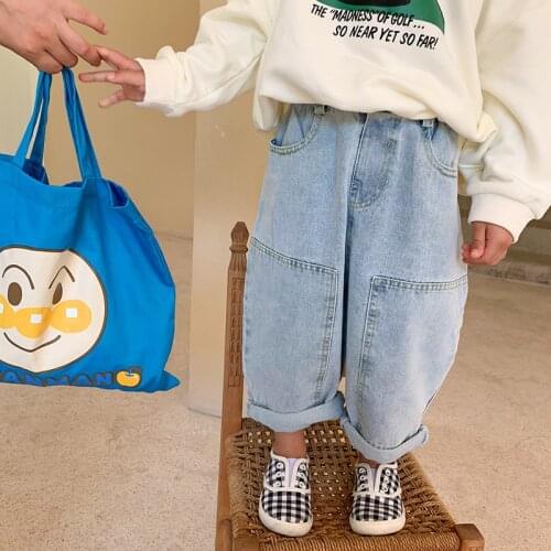 Children jeans 2021 Korean style New Spring boys fashion straight denim pants baby girls loose solid color all-match jeans 1-6Y